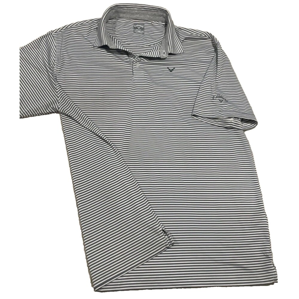 Callaway Polo Mens 2XL Gray White Striped Opti-Dri Performance Golf Athleisure
